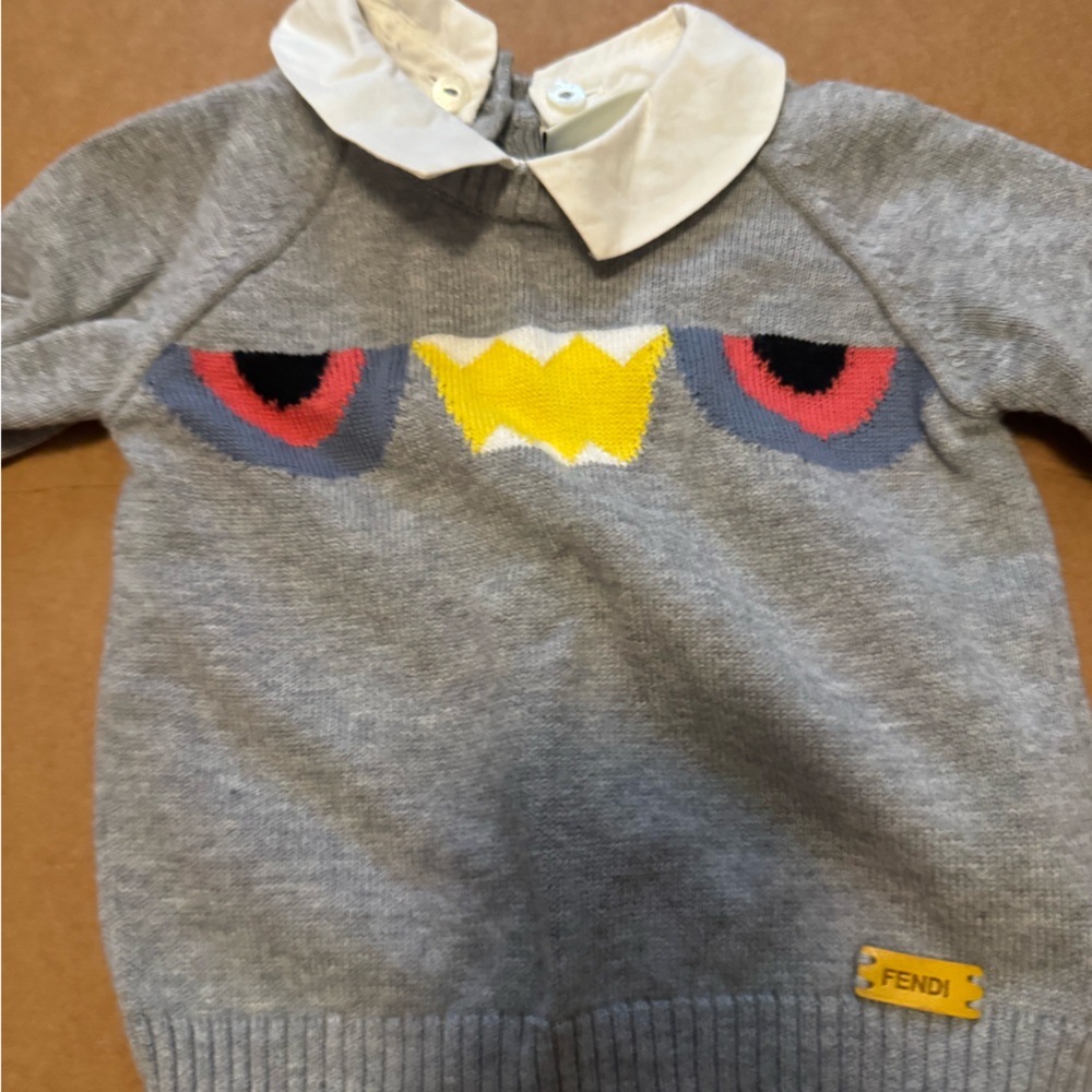 Fendi Multicolor Knit Sweater with White Collar